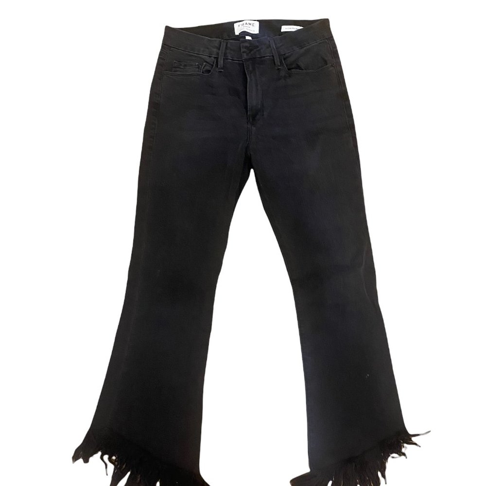 Frame Cropped Mid Boot Black Jeans